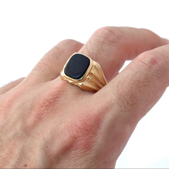 Vintage 14K Gold Black Onyx Men’s Signet Ring Large Size 12.5 - Picture 6 of 7
